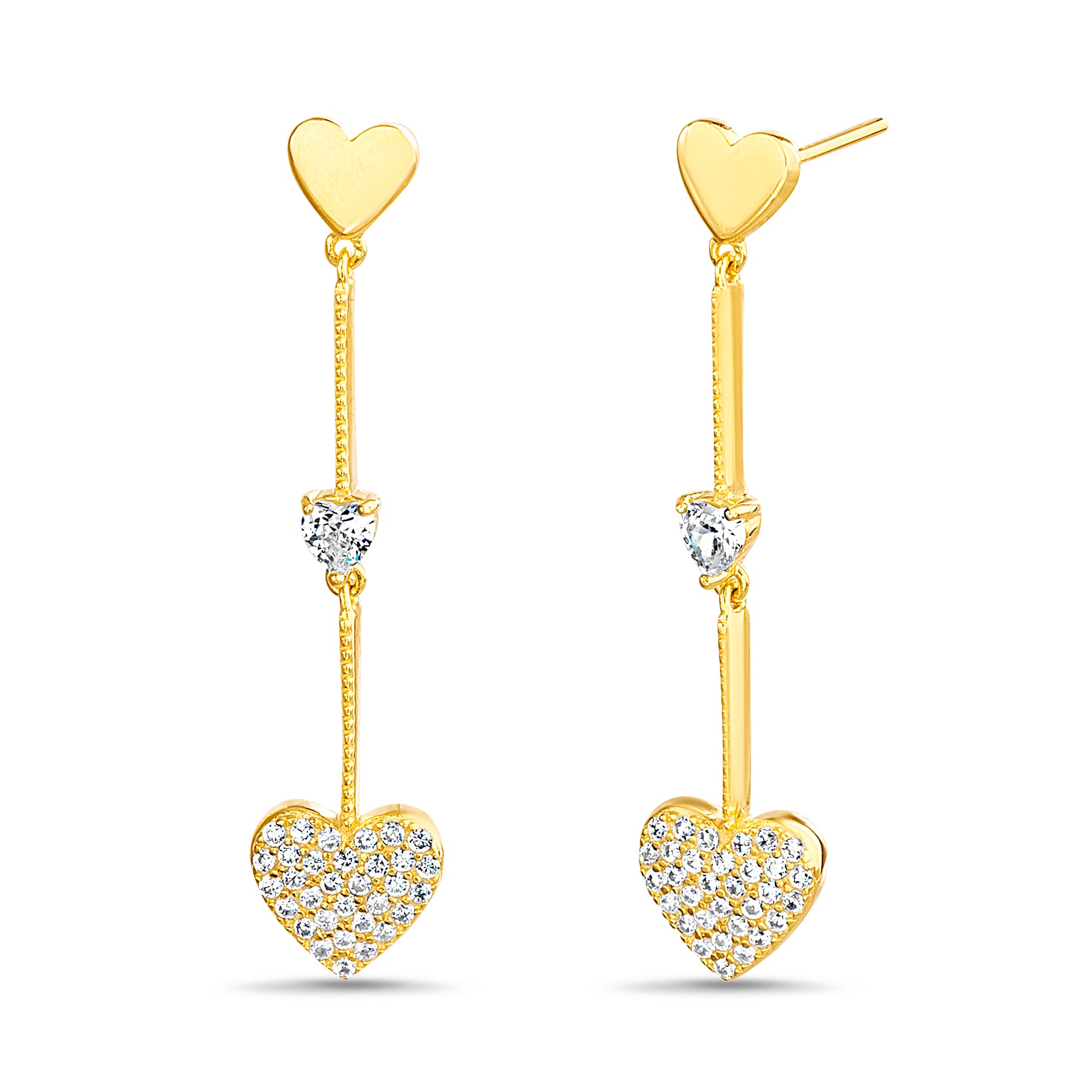 Gold Triple Heart Dangles